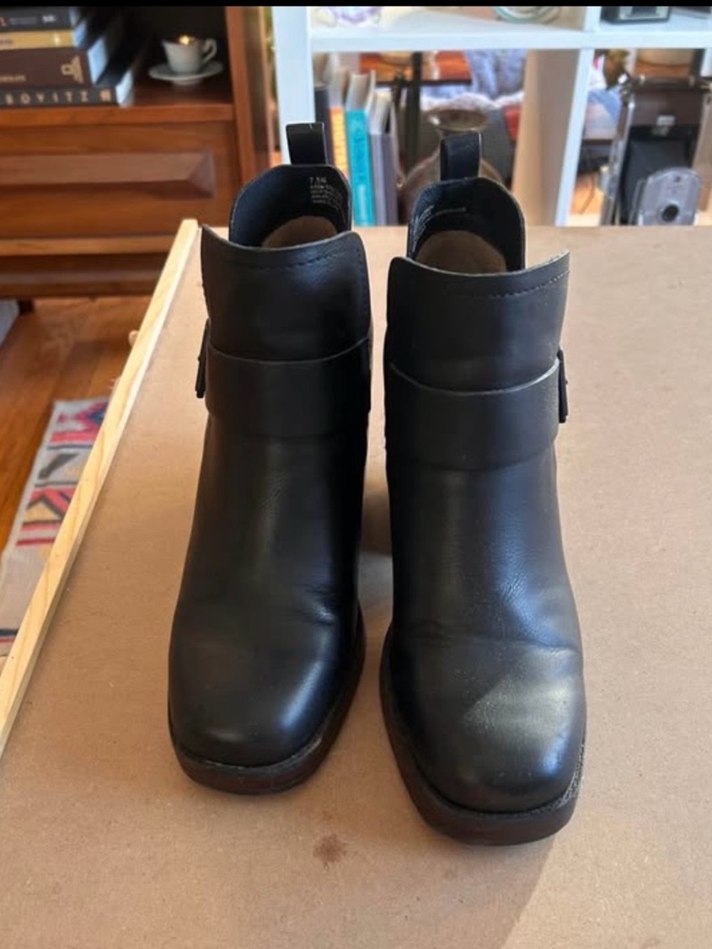 Kork-Ease Black Leather Ankle Booties with Strap